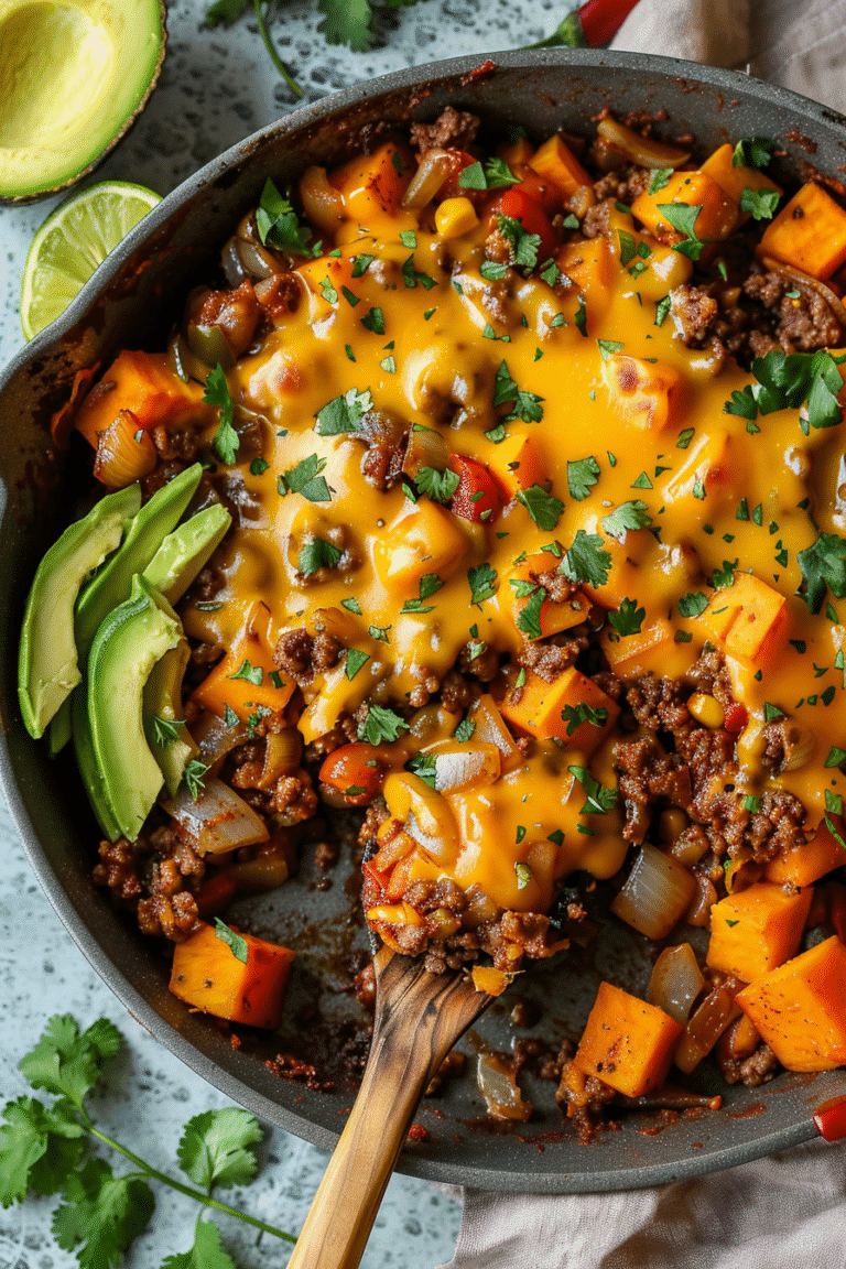 Southwest Ground Beef and Sweet Potato Skillet