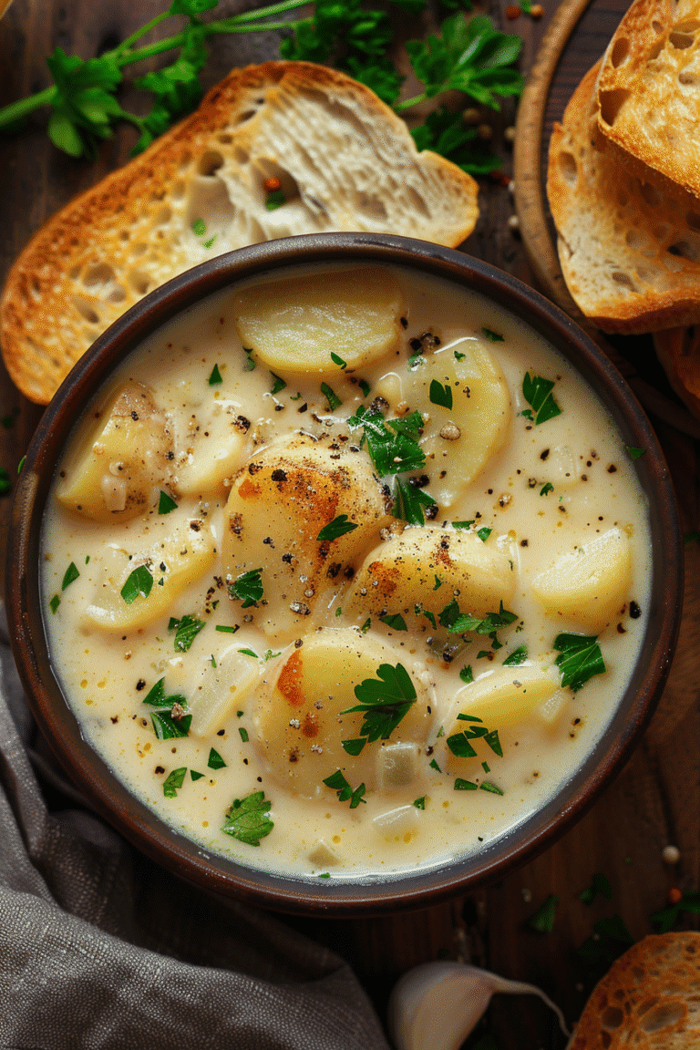 Hearty Cheddar Garlic Herb Potato Soup Recipe